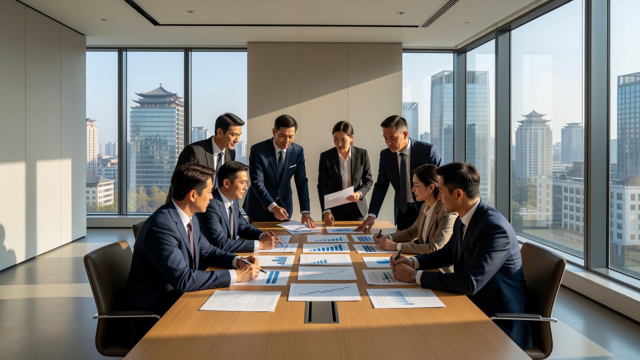 苏州工业园区办公场景中团队围坐讨论信息判断与业务规划的实景照片